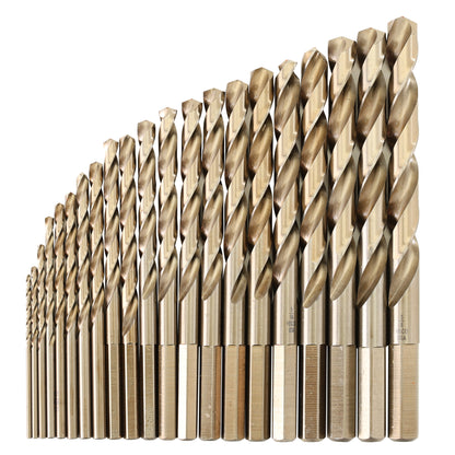 KnKut 21 Piece HD Hex Shank M35 Cobalt Jobber Length Drill Bit Set 1/16"-3/8" by 64ths