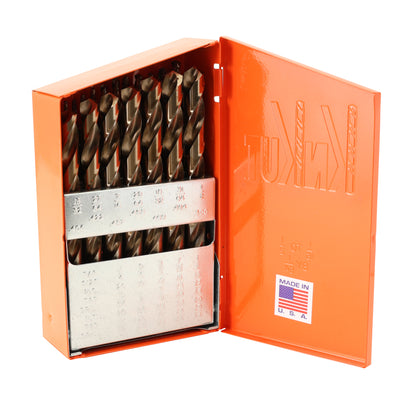 KnKut 29 Piece HD Hex Shank M35 Cobalt Jobber Length Drill Bit Set 1/16"-1/2" by 64ths